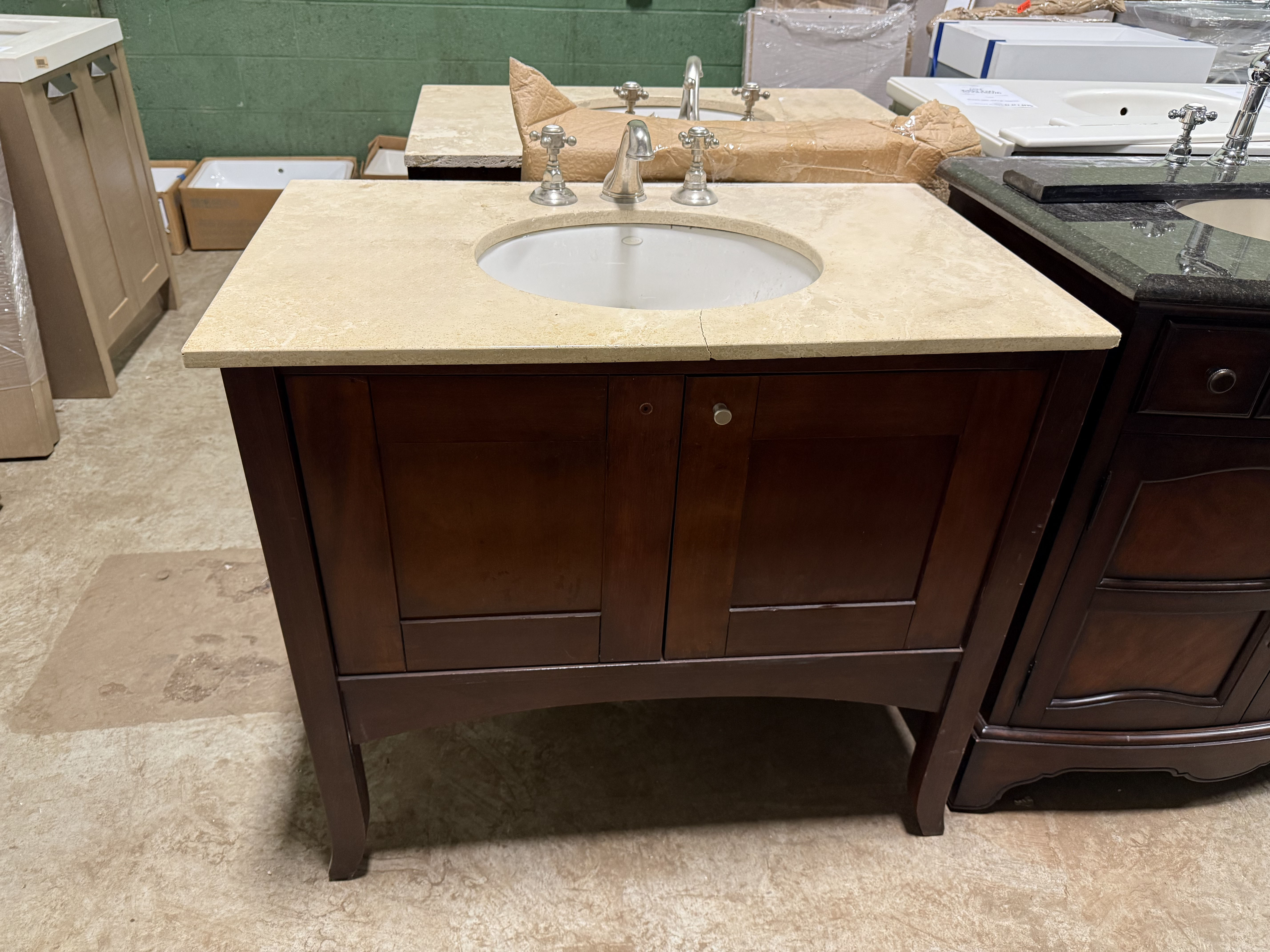 Traditional 37" Cherry Wood Single Vanity with Stone Top, Sink and Faucet 