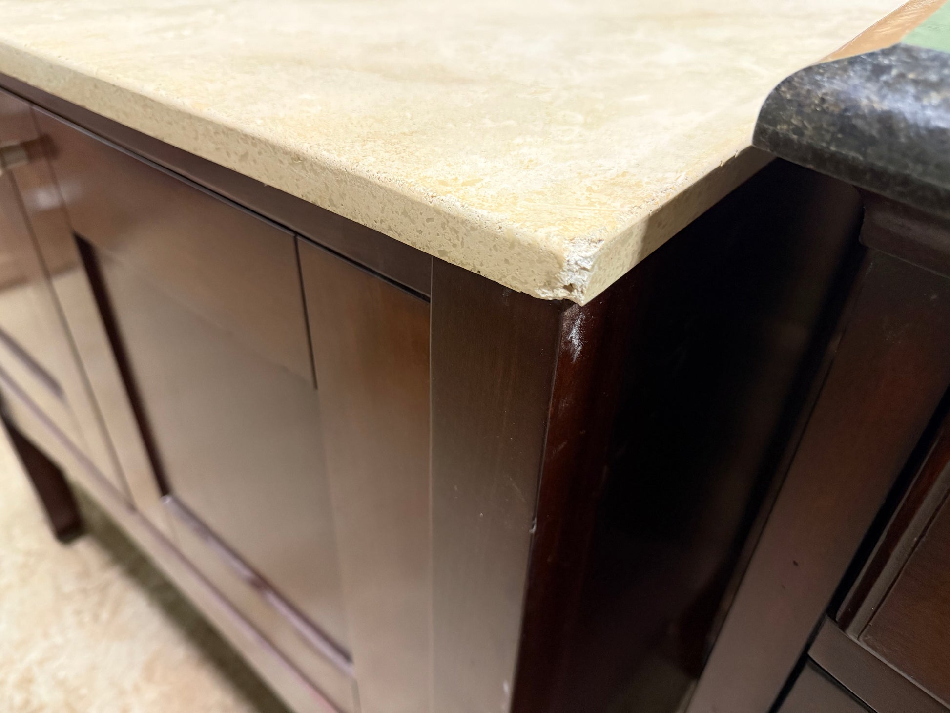 Traditional 37" Cherry Wood Single Vanity with Stone Top, Sink and Faucet 