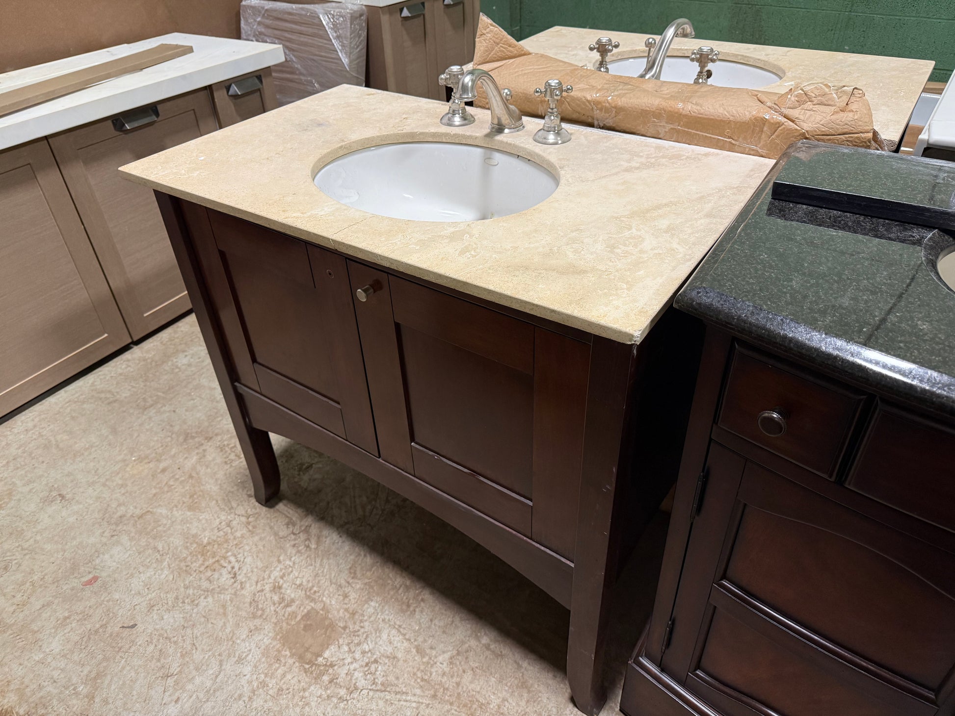 Traditional 37" Cherry Wood Single Vanity with Stone Top, Sink and Faucet 