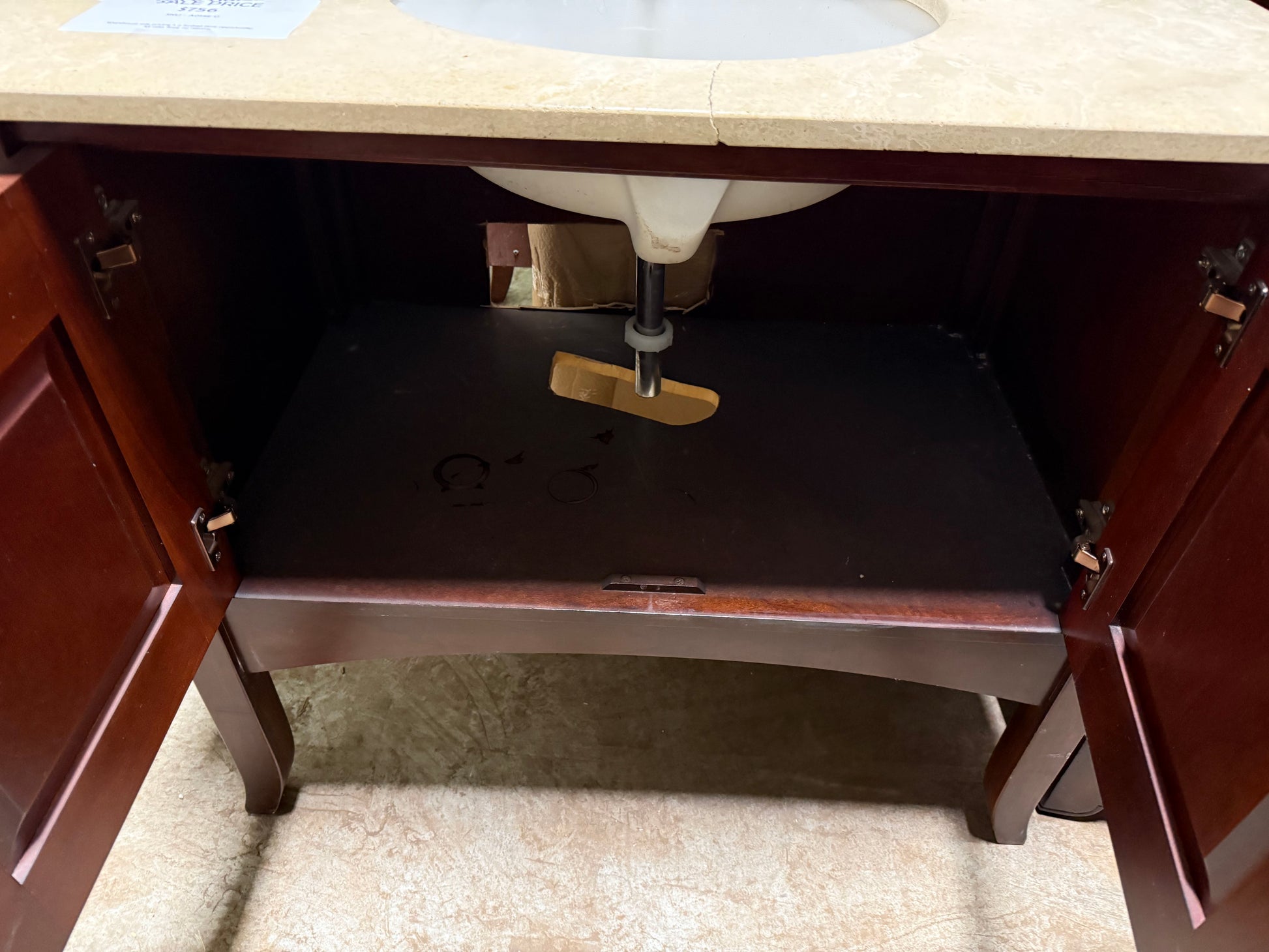 Traditional 37" Cherry Wood Single Vanity with Stone Top, Sink and Faucet 