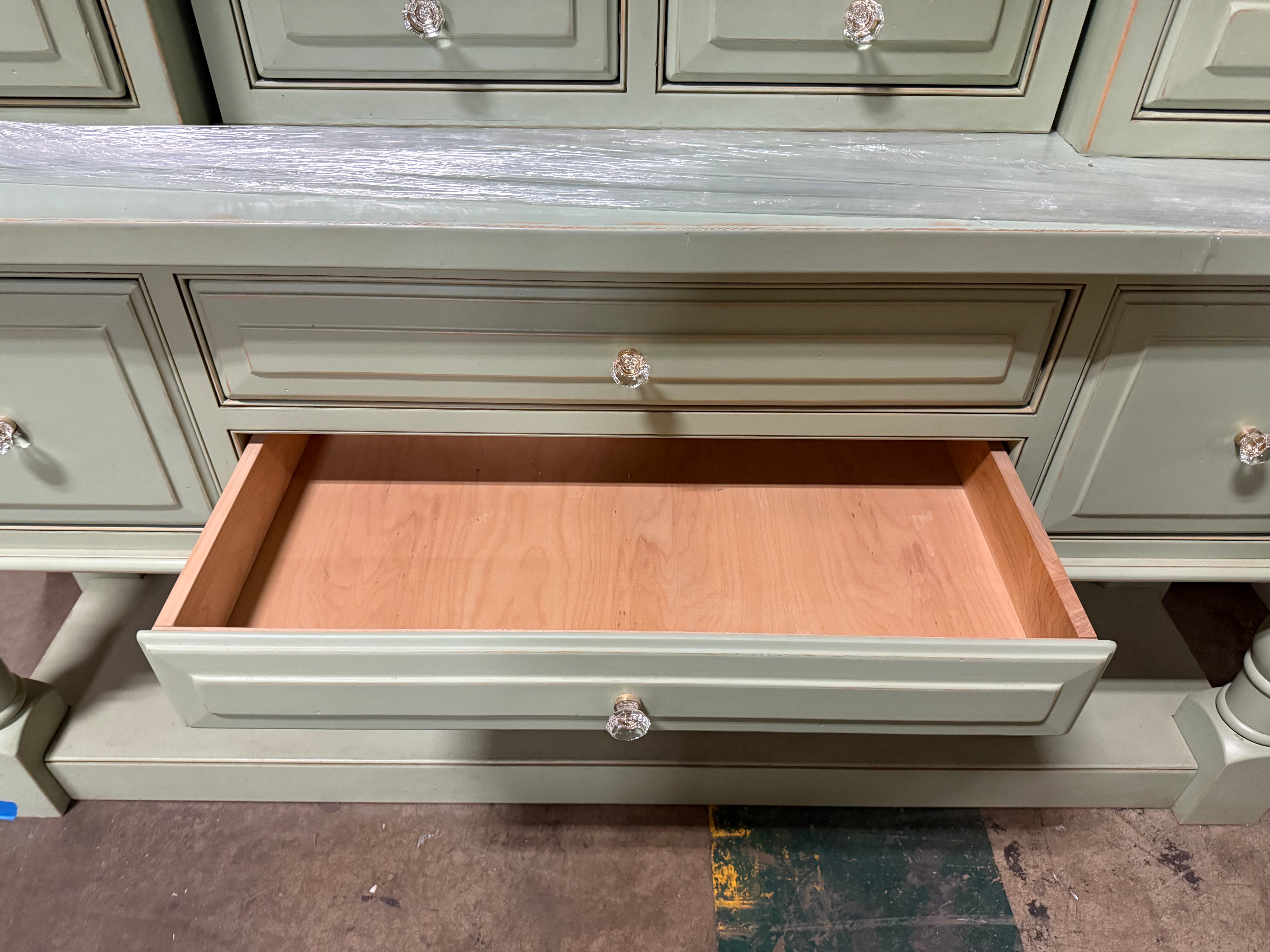 Traditional 72.5" Freestanding Wooden Green Hutch 