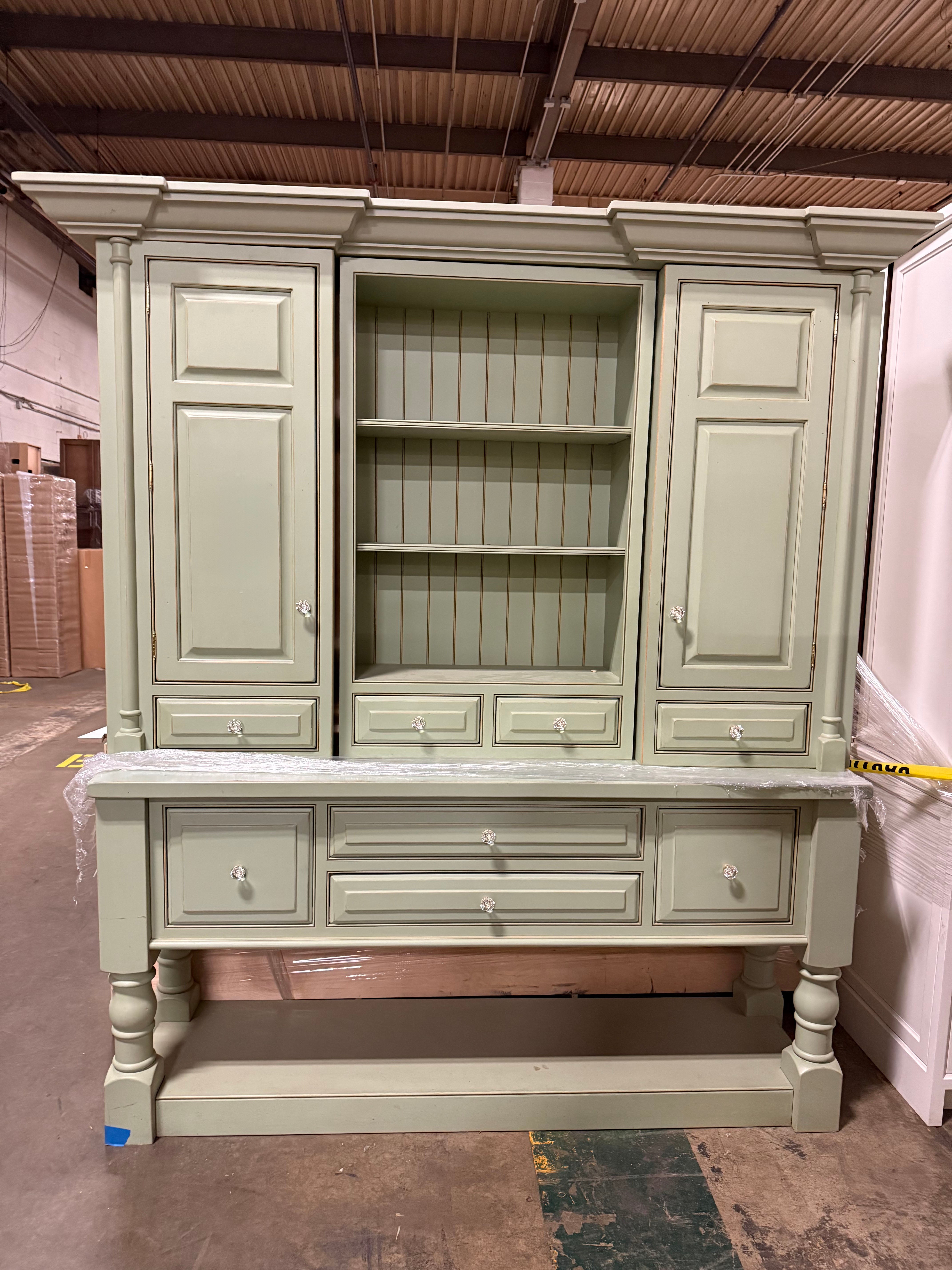 Traditional 72.5" Freestanding Wooden Green Hutch 