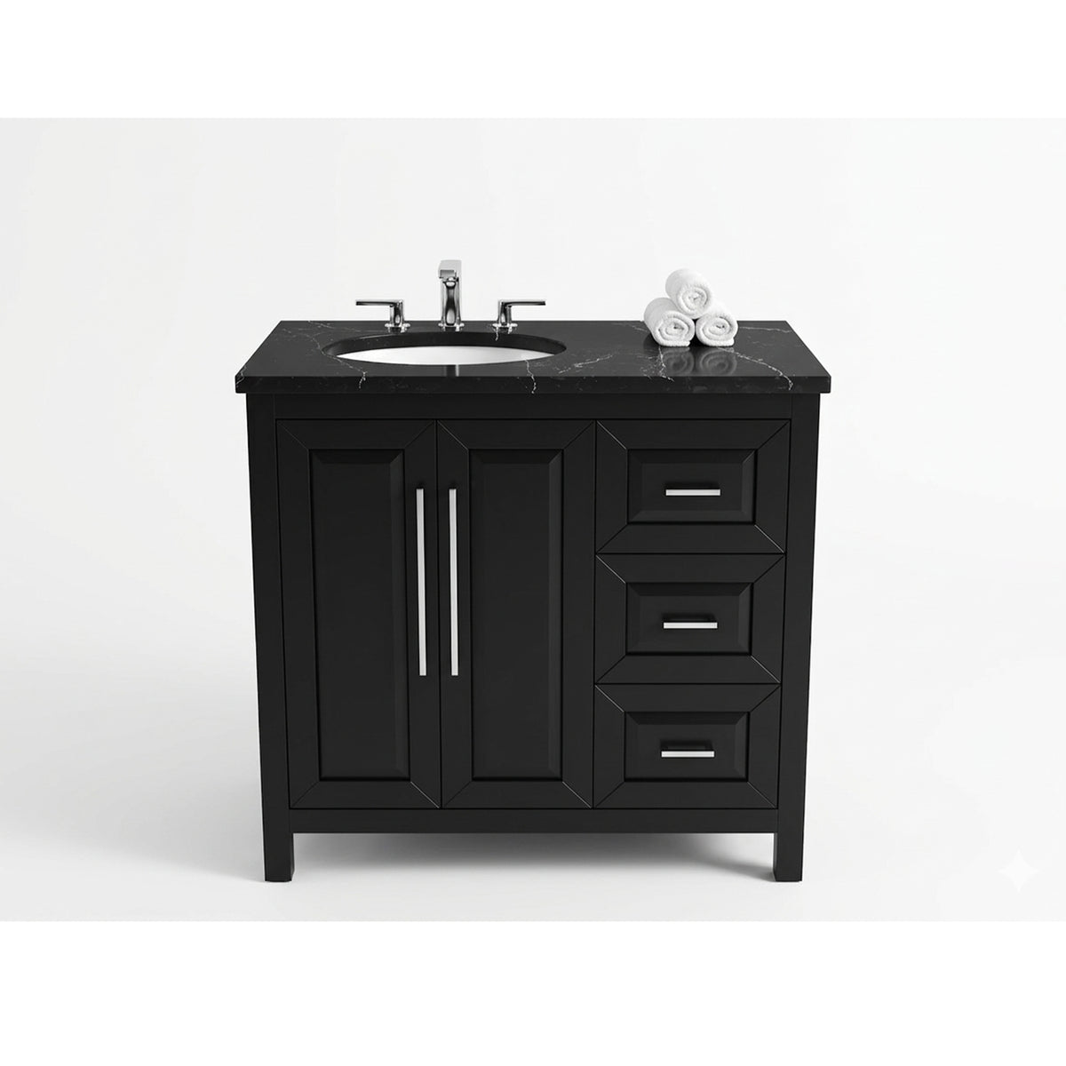 Matte Black 37" Freestanding Single Vanity with Top, Sink and Faucet