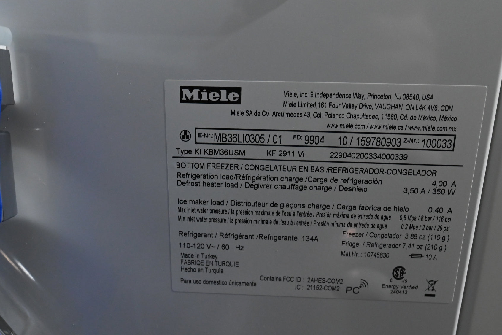 Miele KF 2911 VI 36" Panel Ready Bottom Freezer Smart Refrigerator