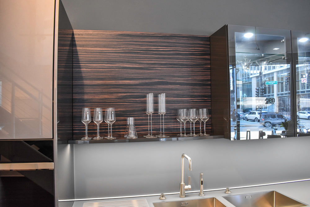 Poggenpohl Standard Modern Multi-Tone Kitchen with Glass Upper Cabinets and Sub-Zero & Wolf Appliances