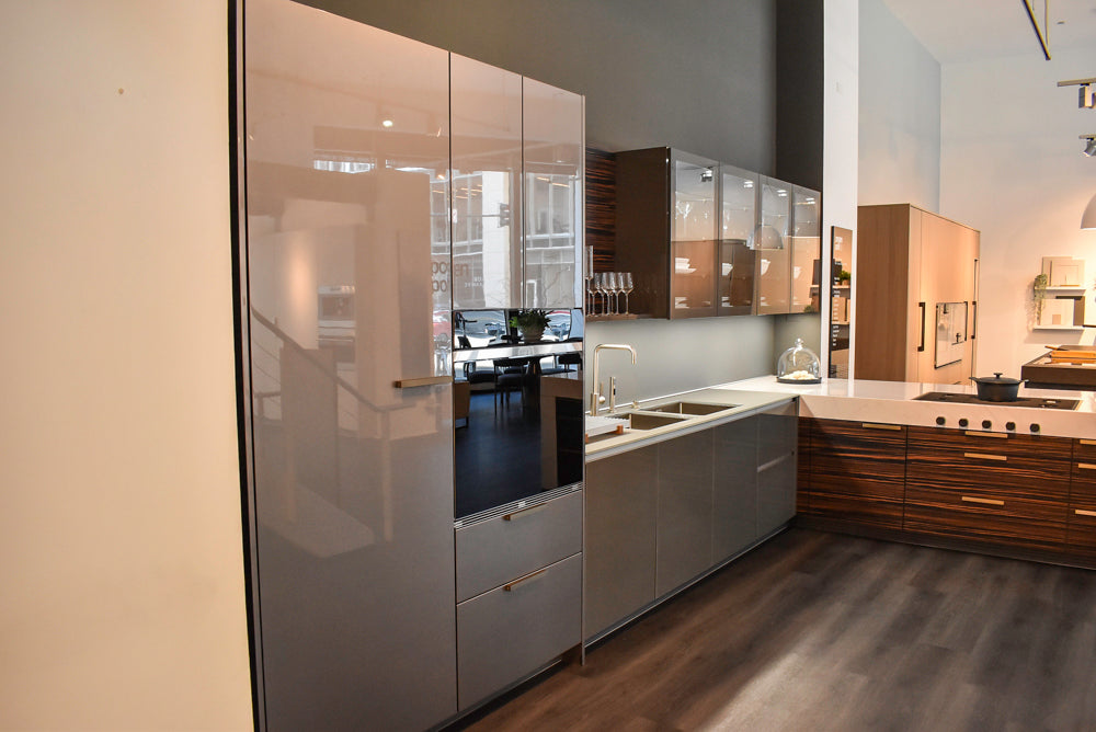 Poggenpohl Standard Modern Multi-Tone Kitchen with Glass Upper Cabinets and Sub-Zero & Wolf Appliances