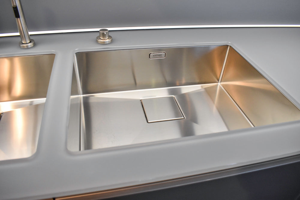 Poggenpohl Standard Modern Multi-Tone Kitchen with Glass Upper Cabinets and Sub-Zero & Wolf Appliances