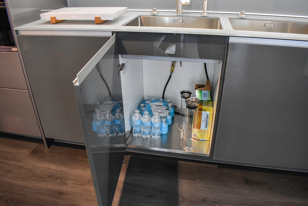 Poggenpohl Standard Modern Multi-Tone Kitchen with Glass Upper Cabinets and Sub-Zero & Wolf Appliances