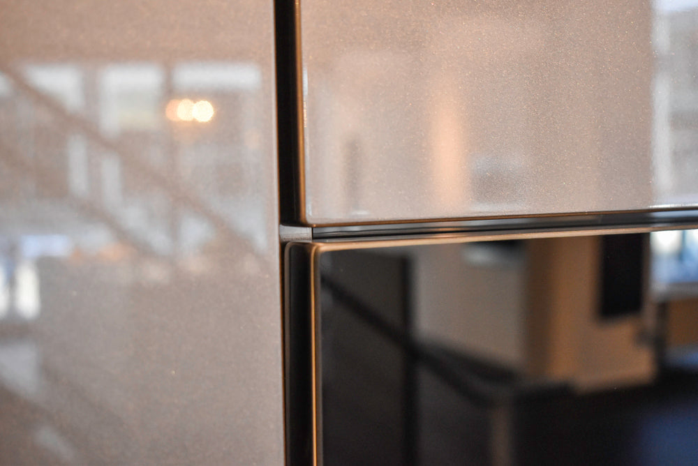 Poggenpohl Standard Modern Multi-Tone Kitchen with Glass Upper Cabinets and Sub-Zero & Wolf Appliances