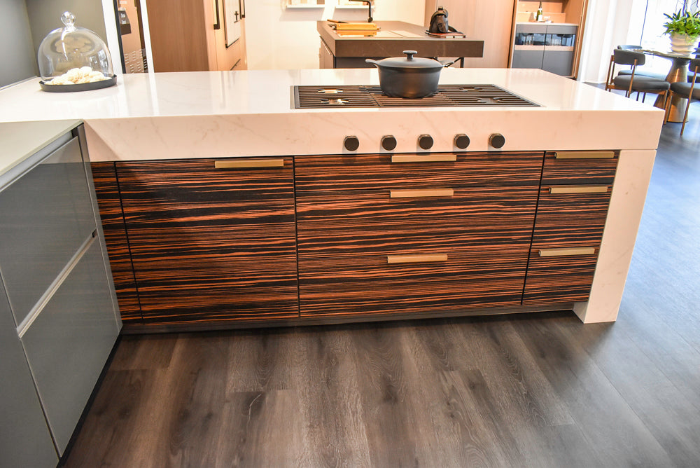 Poggenpohl Standard Modern Multi-Tone Kitchen with Glass Upper Cabinets and Sub-Zero & Wolf Appliances