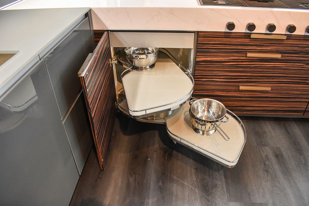 Poggenpohl Standard Modern Multi-Tone Kitchen with Glass Upper Cabinets and Sub-Zero & Wolf Appliances