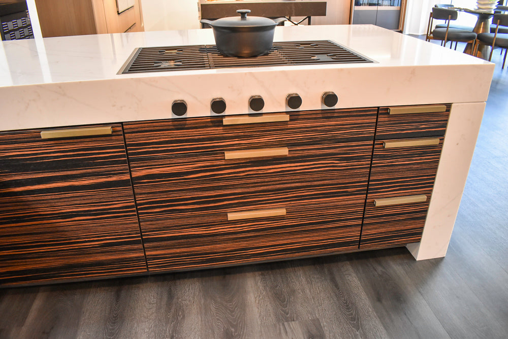 Poggenpohl Standard Modern Multi-Tone Kitchen with Glass Upper Cabinets and Sub-Zero & Wolf Appliances