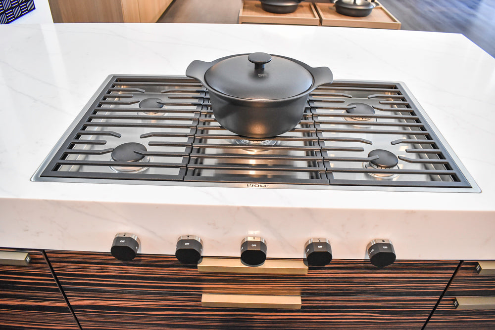 Poggenpohl Standard Modern Multi-Tone Kitchen with Glass Upper Cabinets and Sub-Zero & Wolf Appliances