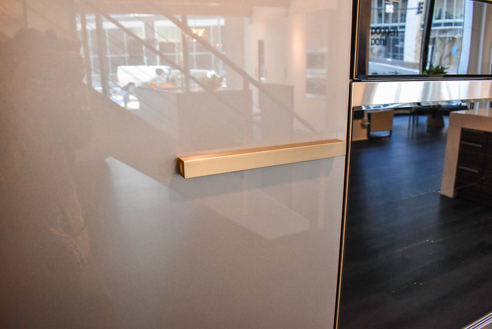 Poggenpohl Standard Modern Multi-Tone Kitchen with Glass Upper Cabinets and Sub-Zero & Wolf Appliances