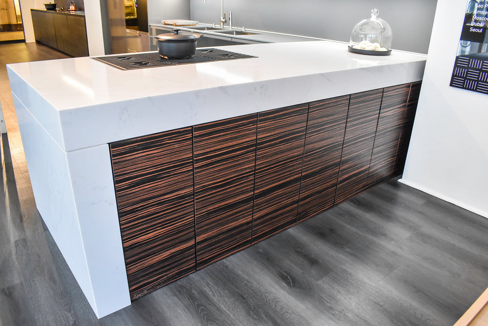 Poggenpohl Standard Modern Multi-Tone Kitchen with Glass Upper Cabinets and Sub-Zero & Wolf Appliances