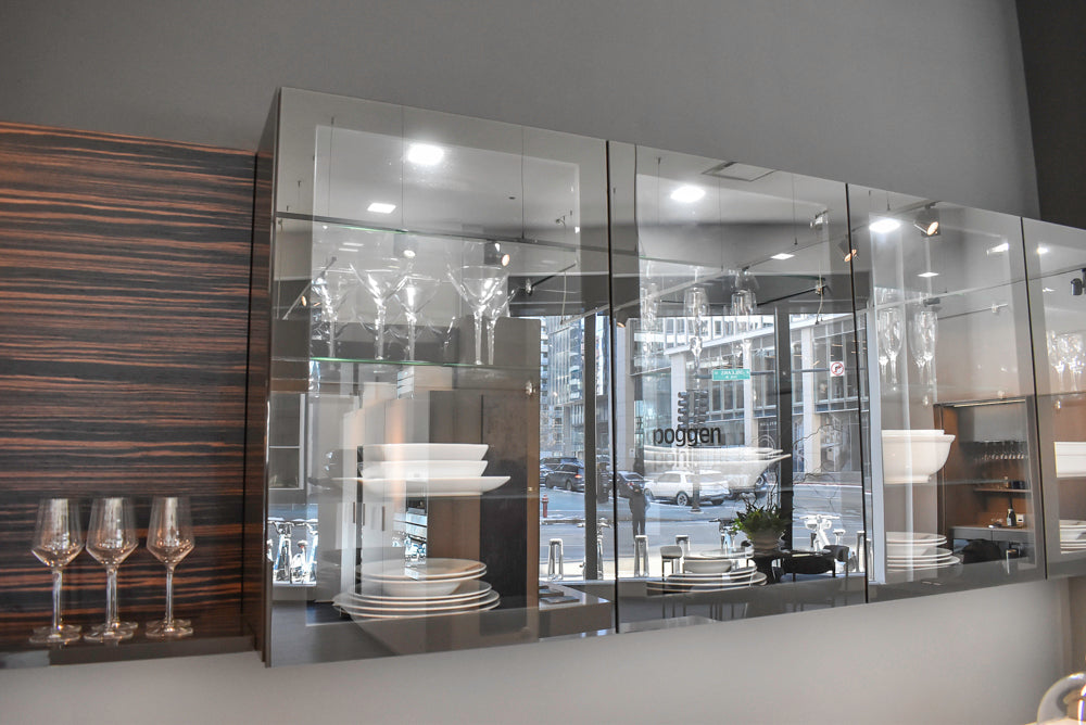 Poggenpohl Standard Modern Multi-Tone Kitchen with Glass Upper Cabinets and Sub-Zero & Wolf Appliances