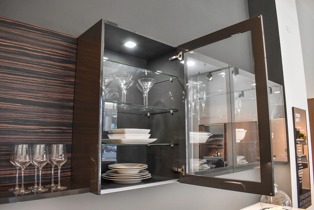 Poggenpohl Standard Modern Multi-Tone Kitchen with Glass Upper Cabinets and Sub-Zero & Wolf Appliances