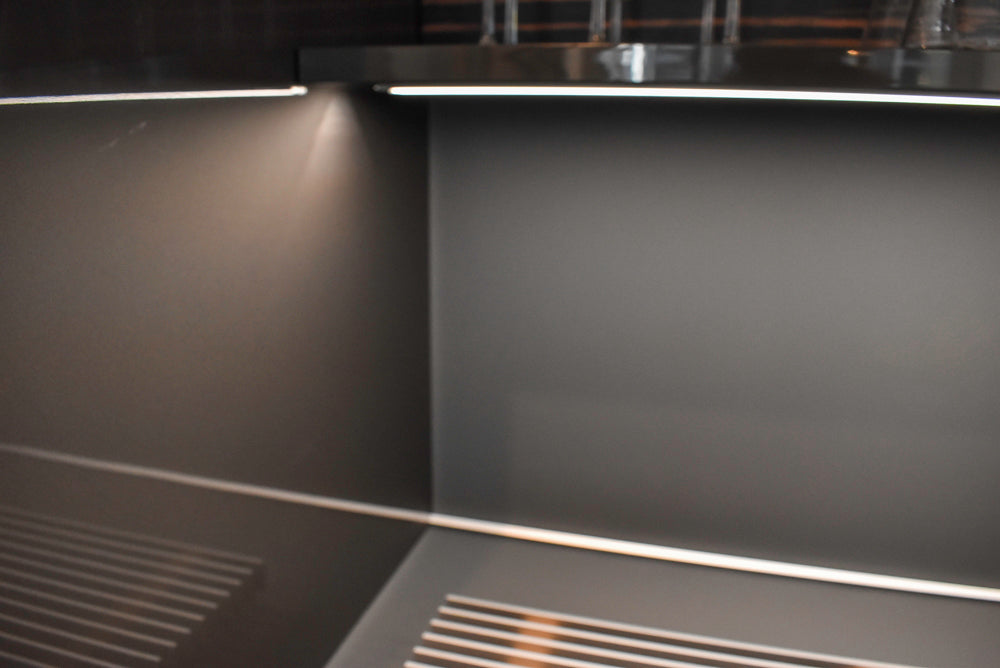 Poggenpohl Standard Modern Multi-Tone Kitchen with Glass Upper Cabinets and Sub-Zero & Wolf Appliances