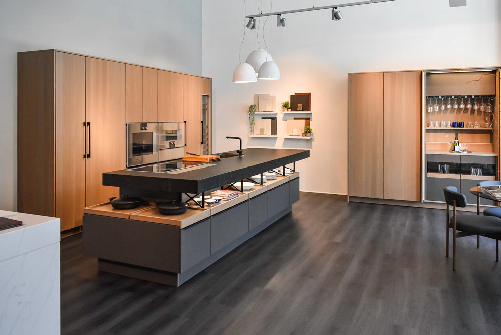 Poggenpohl Modo and +Stage Modern Natural Wood Tone Kitchen with Gaggenau Appliances