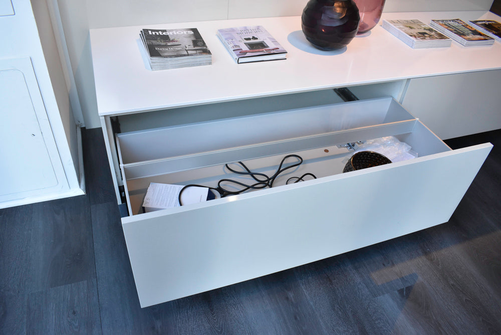 Poggenpohl Glossy White Modern Entertainment Wall with Storage