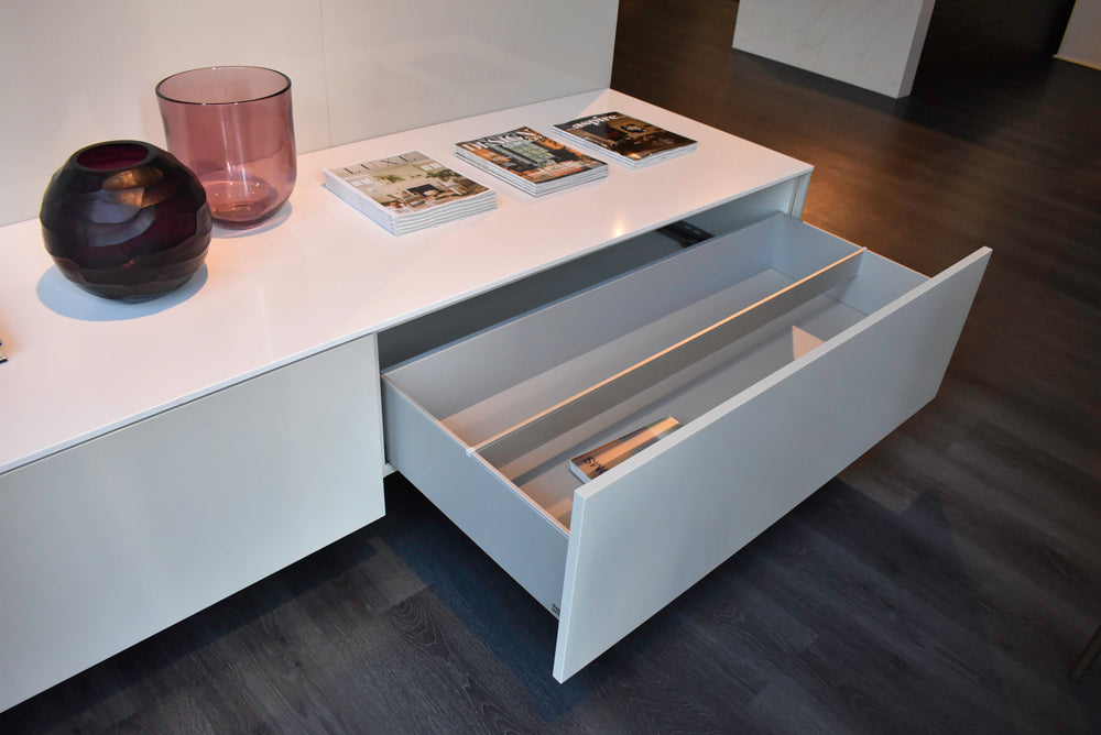 Poggenpohl Glossy White Modern Entertainment Wall with Storage