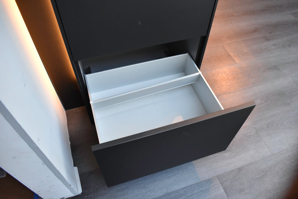 Poggenpohl Segmento Y Modern Black and White Kitchen with Wolf & Miele Appliances