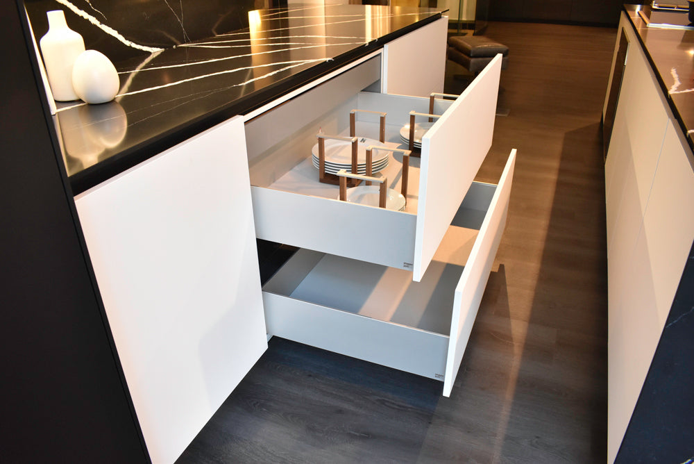 Poggenpohl Segmento Y Modern Black and White Kitchen with Wolf & Miele Appliances