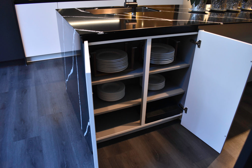 Poggenpohl Segmento Y Modern Black and White Kitchen with Wolf & Miele Appliances