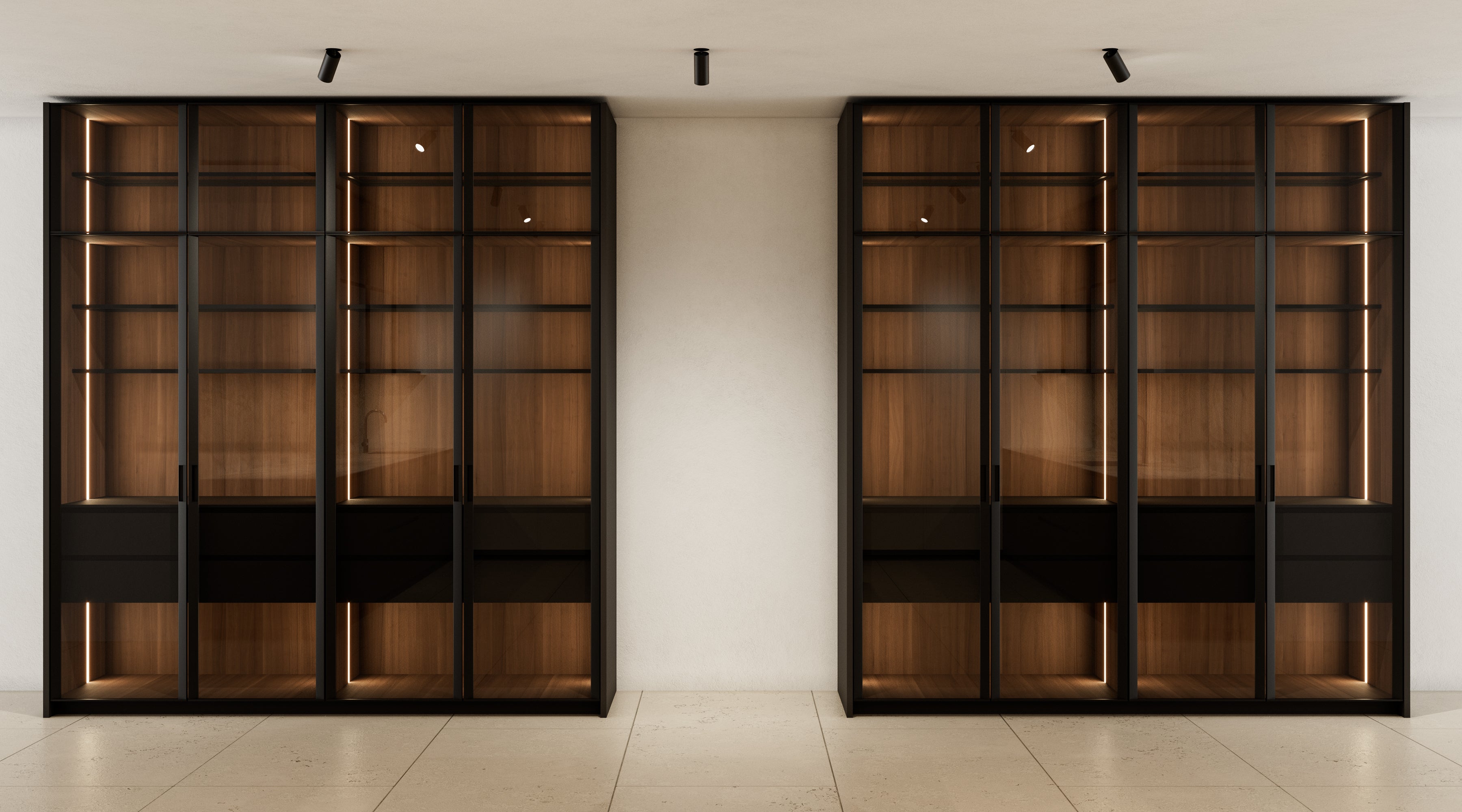 Poliform Phoenix Multi-Tone Modern Kitchen with Artex Island, Stone Countertops and Miele Appliances