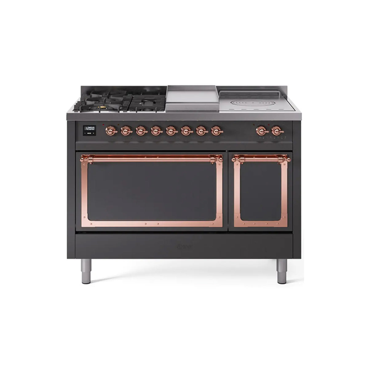 Ilve Nostalgie UN48FSQNMPMGP 48" Graphite Matte & Copper Dual Fuel Range