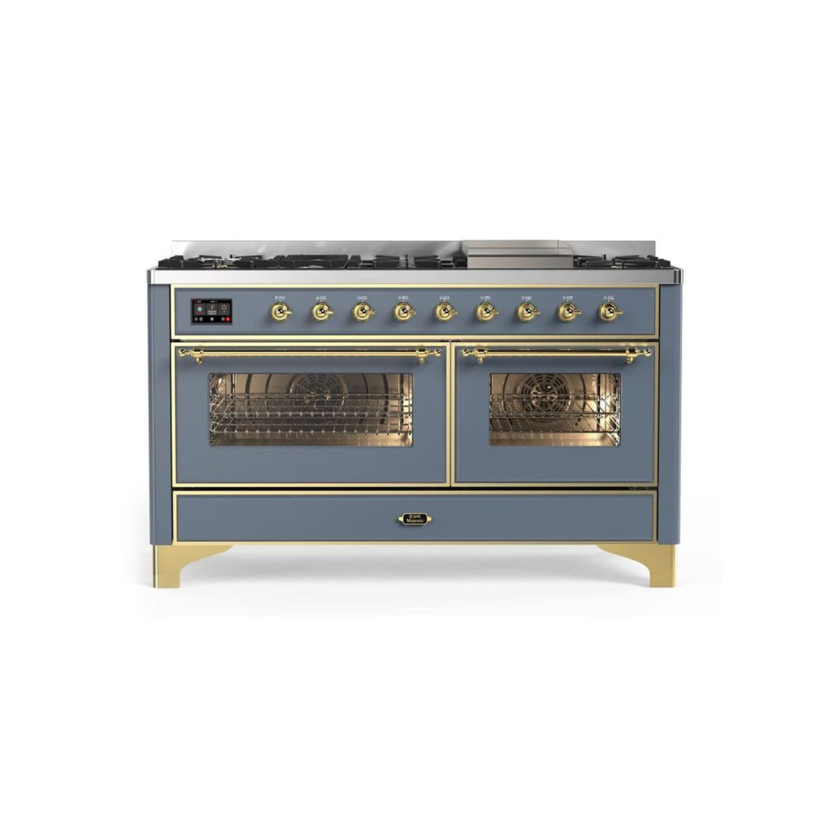 Ilve Majestic UM15FDNS3BGG 60" Blue Grey & Brass Dual Fuel Range