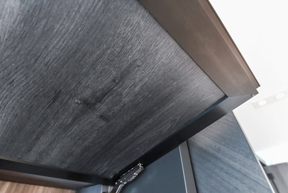 DOCA Modern Light Gold & Black Kitchen Wall Display with Neolith Countertops