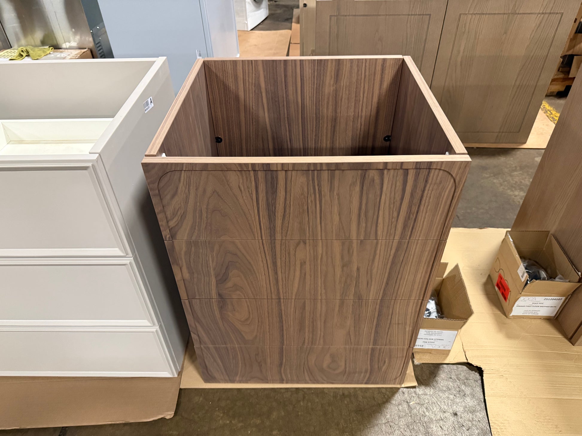 DOCA Modern 24 inch single bathroom vanity base in Nogal Oxys walnut front profile view