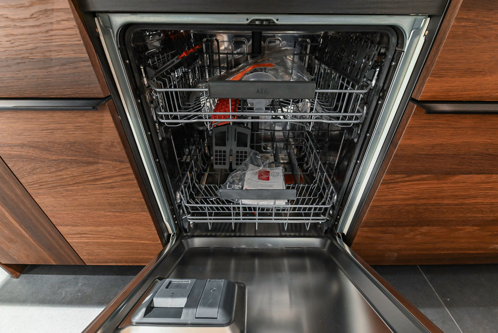 Cesar Modern Dark Wood Tone Kitchen with Black Wood Veneer Countertops and Custom Marble Sink