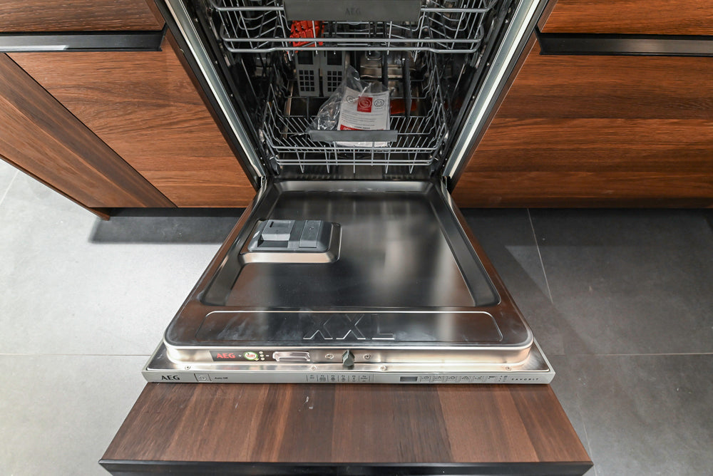 Cesar Modern Dark Wood Tone Kitchen with Black Wood Veneer Countertops and Custom Marble Sink