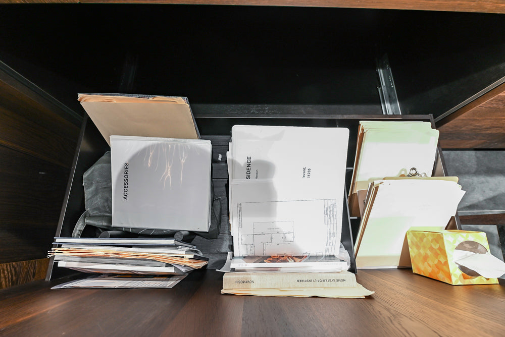 Cesar Modern Dark Wood Tone Kitchen with Black Wood Veneer Countertops and Custom Marble Sink