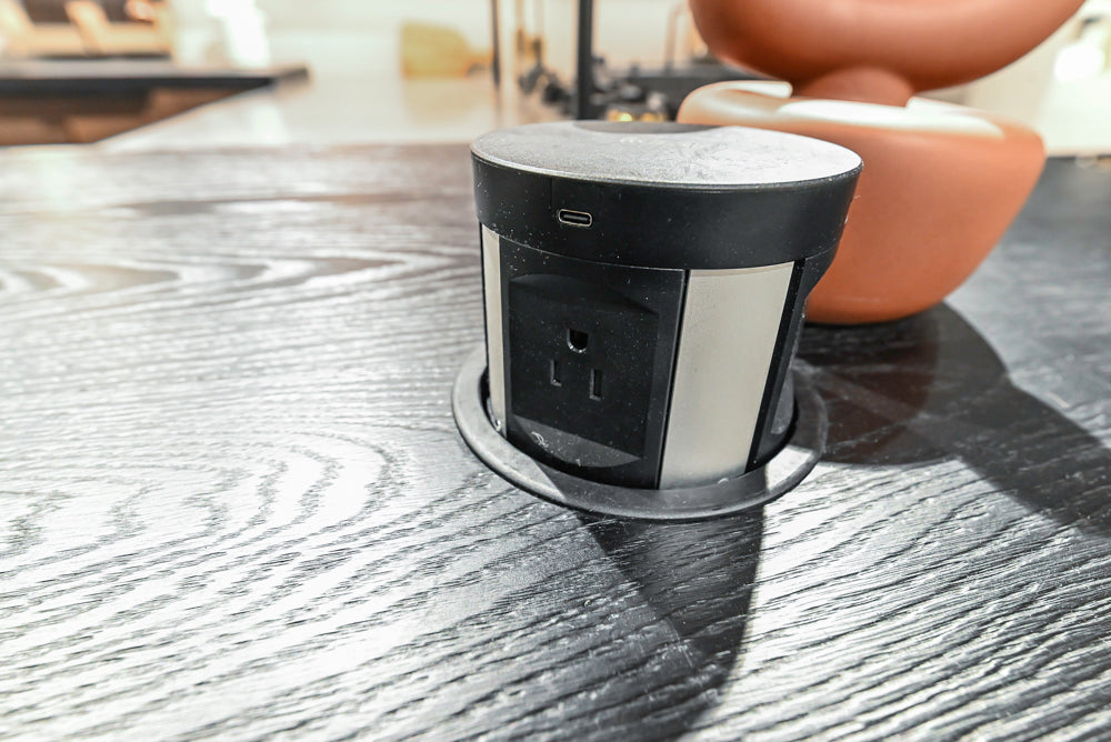 Cesar Modern Dark Wood Tone Kitchen with Black Wood Veneer Countertops and Custom Marble Sink