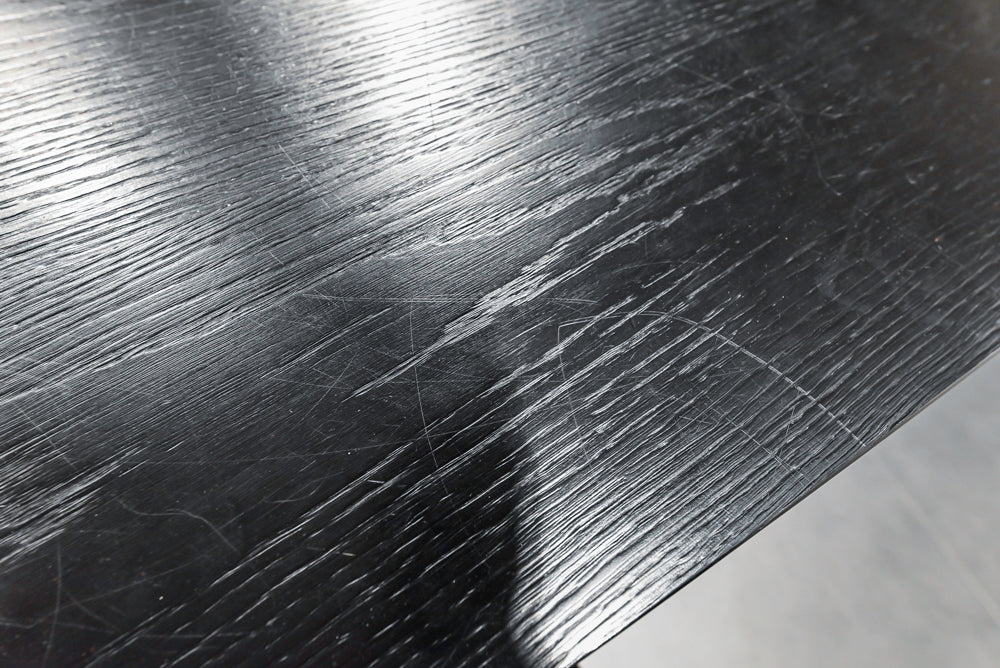 Cesar Modern Dark Wood Tone Kitchen with Black Wood Veneer Countertops and Custom Marble Sink