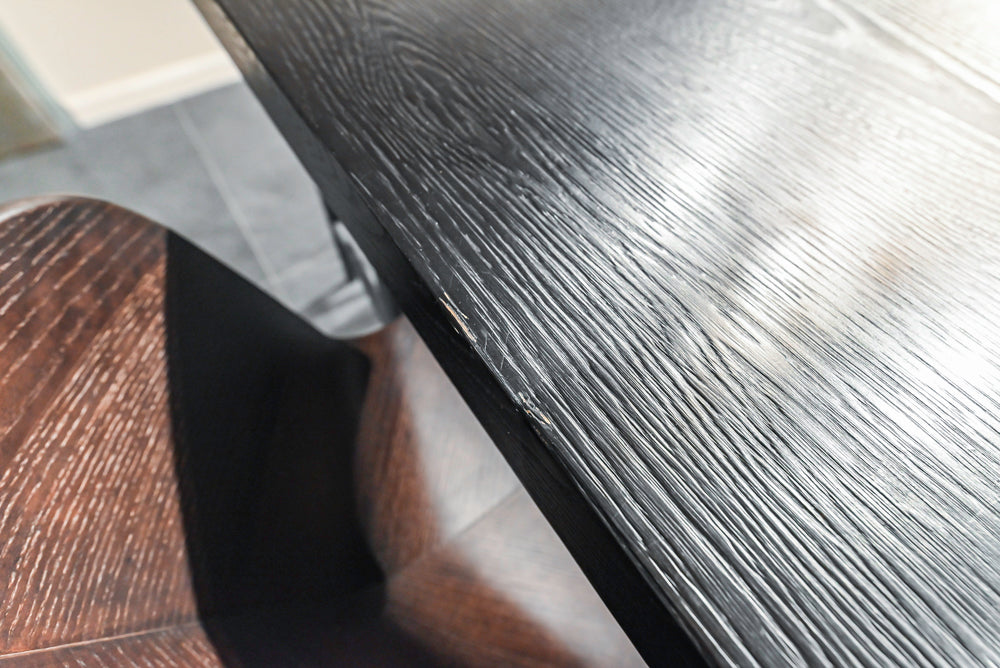 Cesar Modern Dark Wood Tone Kitchen with Black Wood Veneer Countertops and Custom Marble Sink