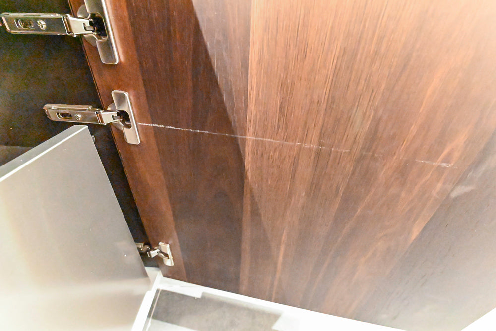 Cesar Modern Dark Wood Tone Kitchen with Black Wood Veneer Countertops and Custom Marble Sink