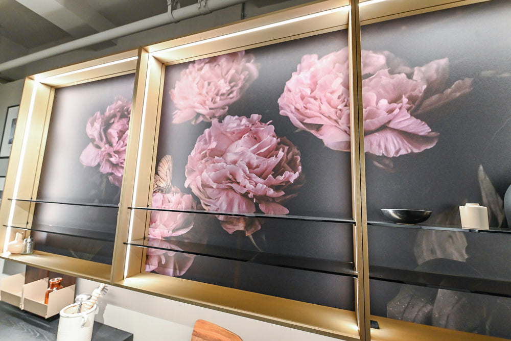 Cesar Modern Dark Wood Tone Kitchen with Black Wood Veneer Countertops and Custom Marble Sink