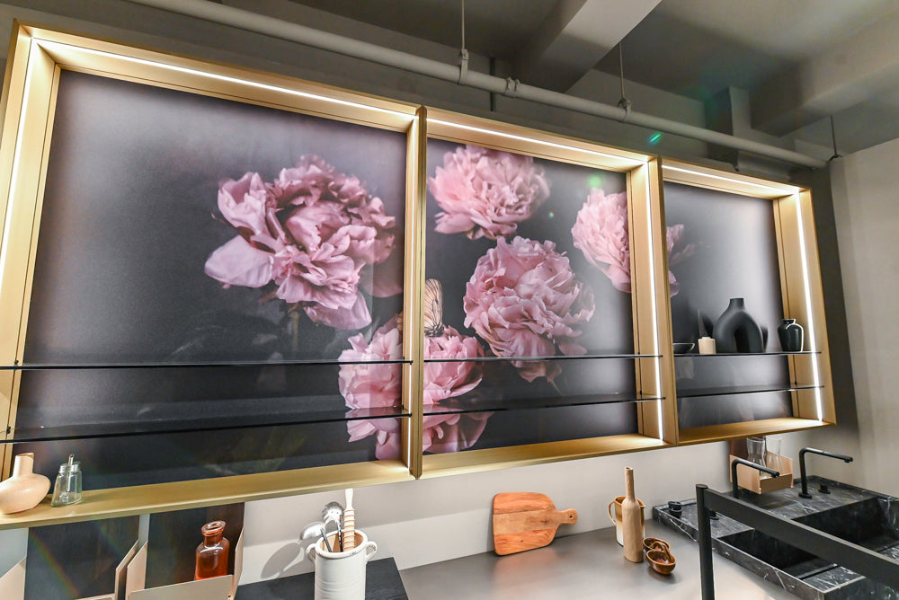 Cesar Modern Dark Wood Tone Kitchen with Black Wood Veneer Countertops and Custom Marble Sink