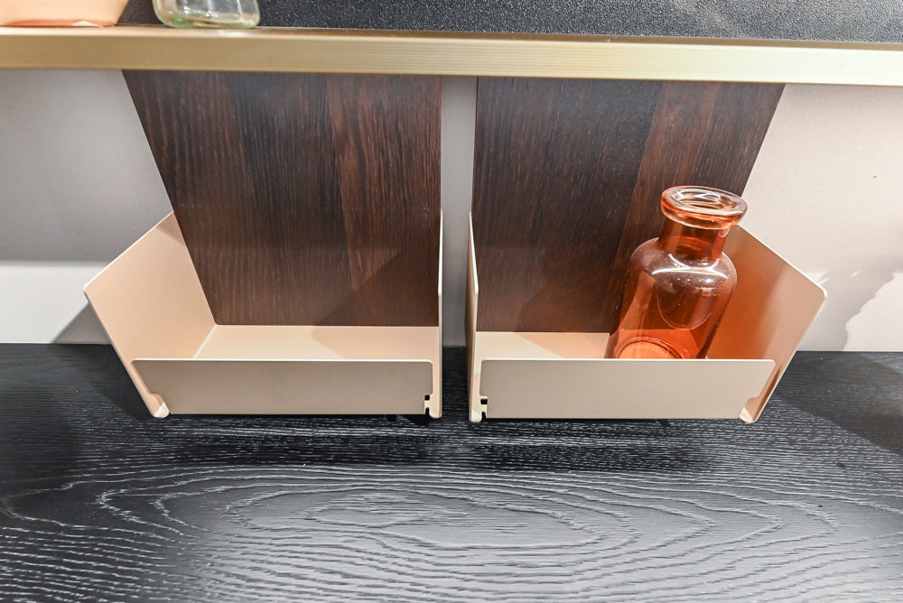 Cesar Modern Dark Wood Tone Kitchen with Black Wood Veneer Countertops and Custom Marble Sink