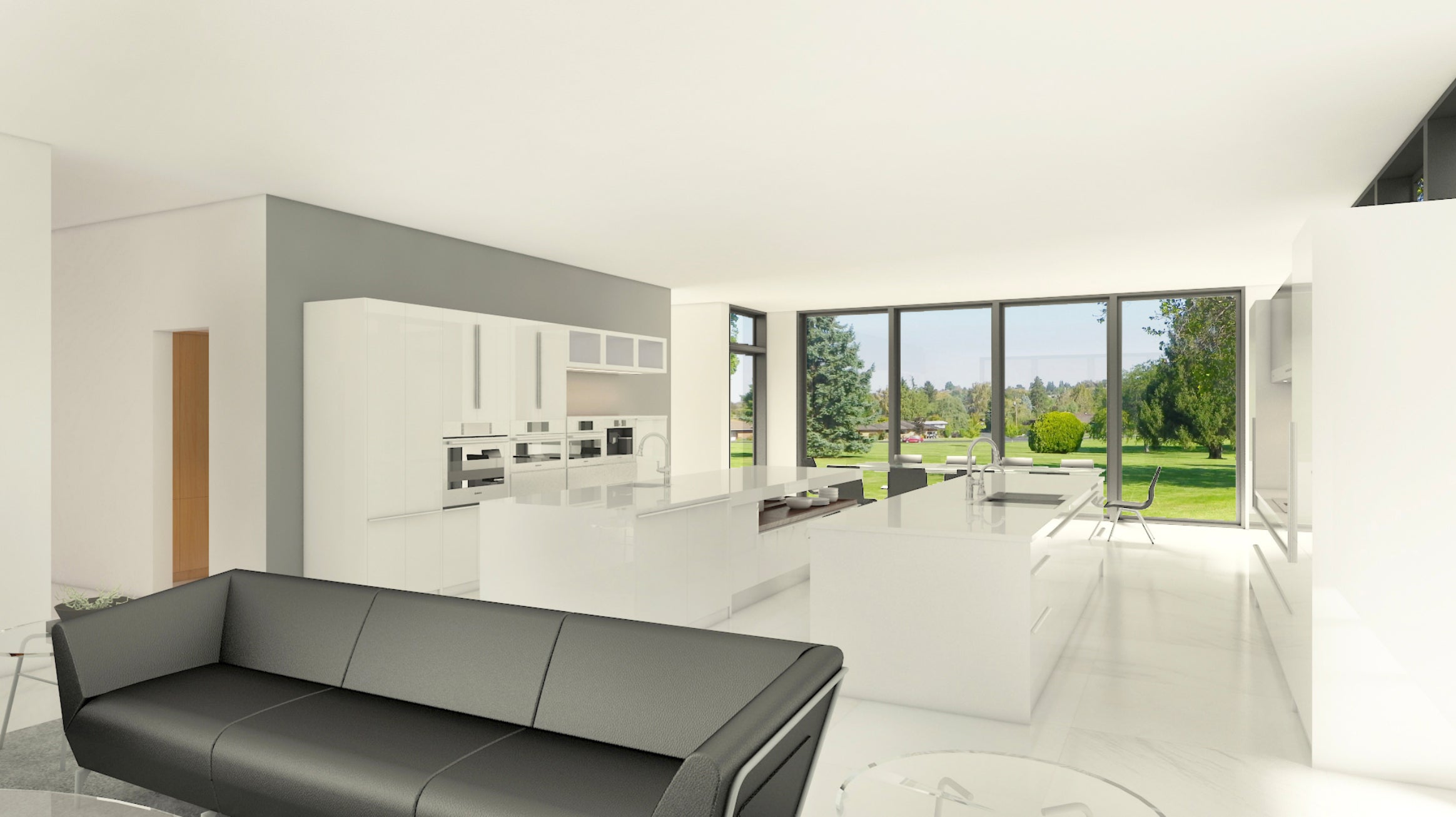 Poggenpohl Modern Polar White Gloss Kitchen with Double Island and Gaggenau Appliances