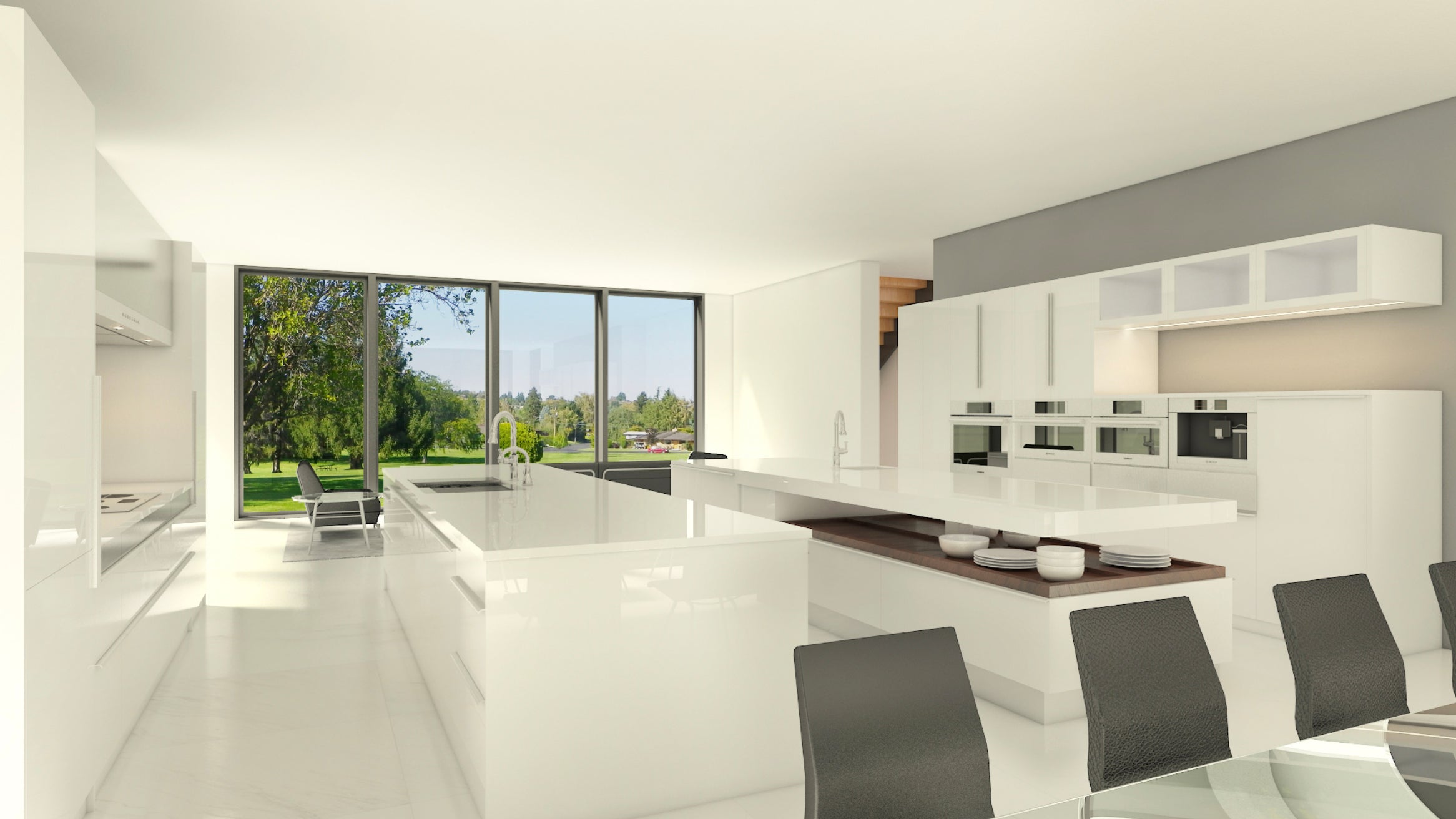 Poggenpohl Modern Polar White Gloss Kitchen with Double Island and Gaggenau Appliances