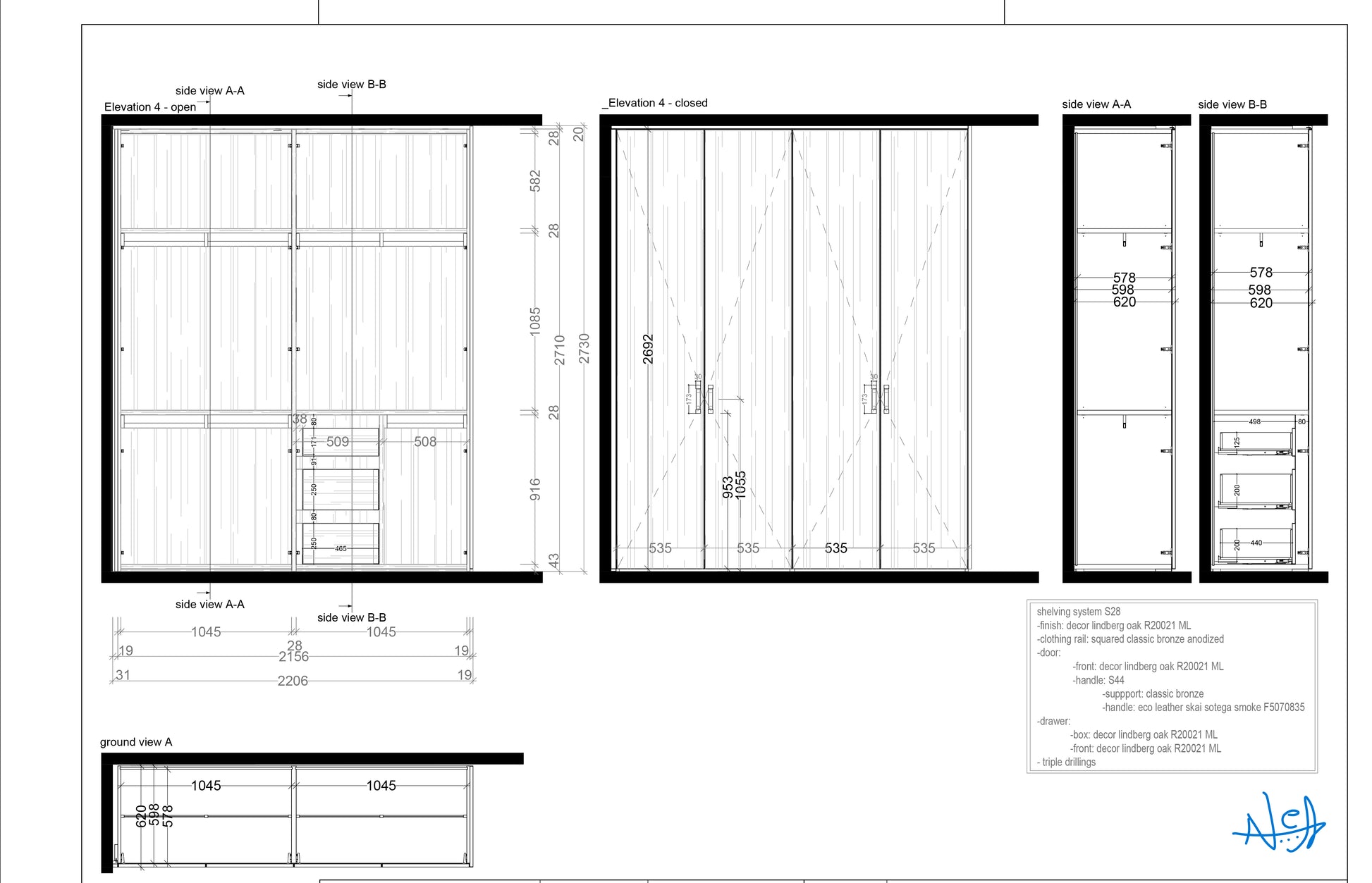 Eggersmann Decor Lindberg Oak Modern Closet System with Eco Leather Skai Sotega Handles