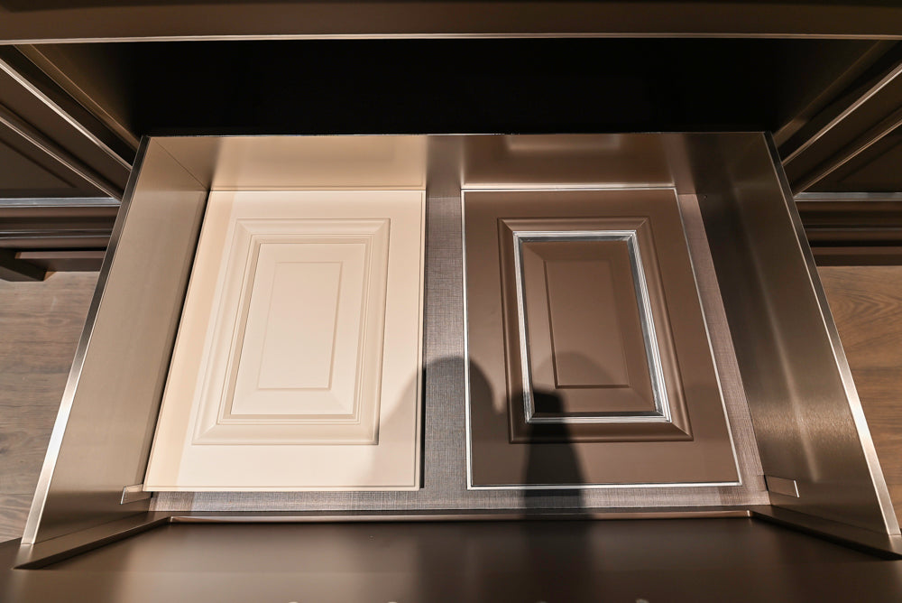 Cesar Traditional Classic Brown Cooking Station with Wolf Rangetop and Caesarstone Countertops