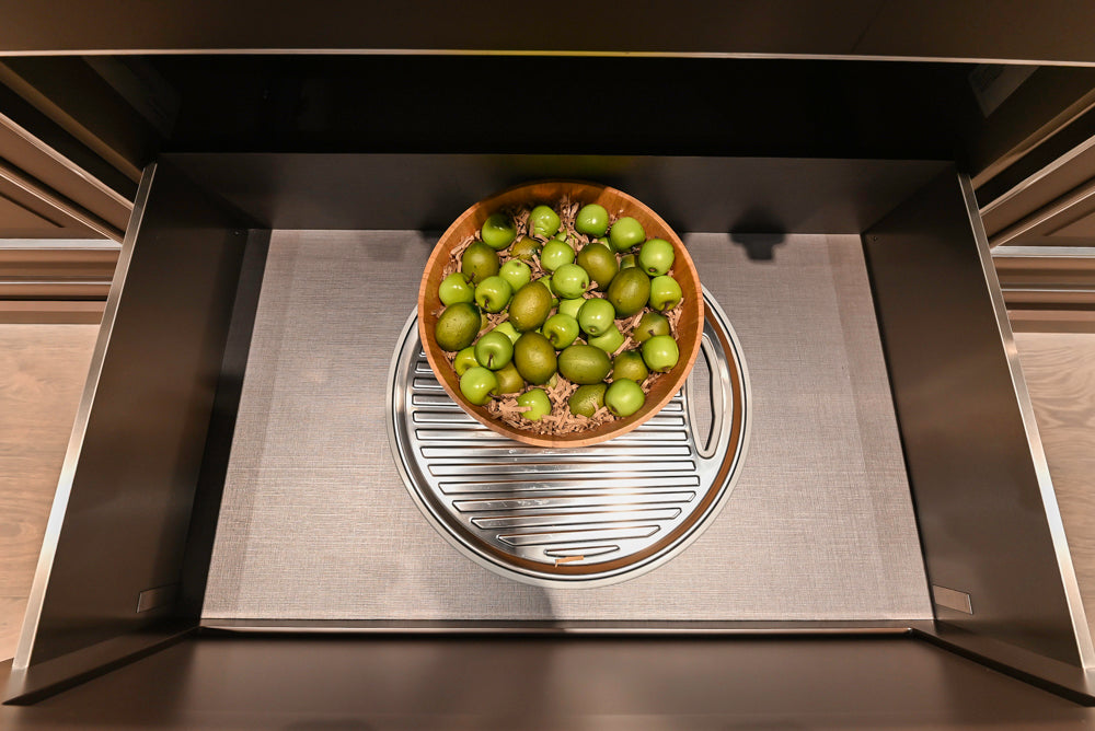 Cesar Traditional Classic Brown Cooking Station with Wolf Rangetop and Caesarstone Countertops