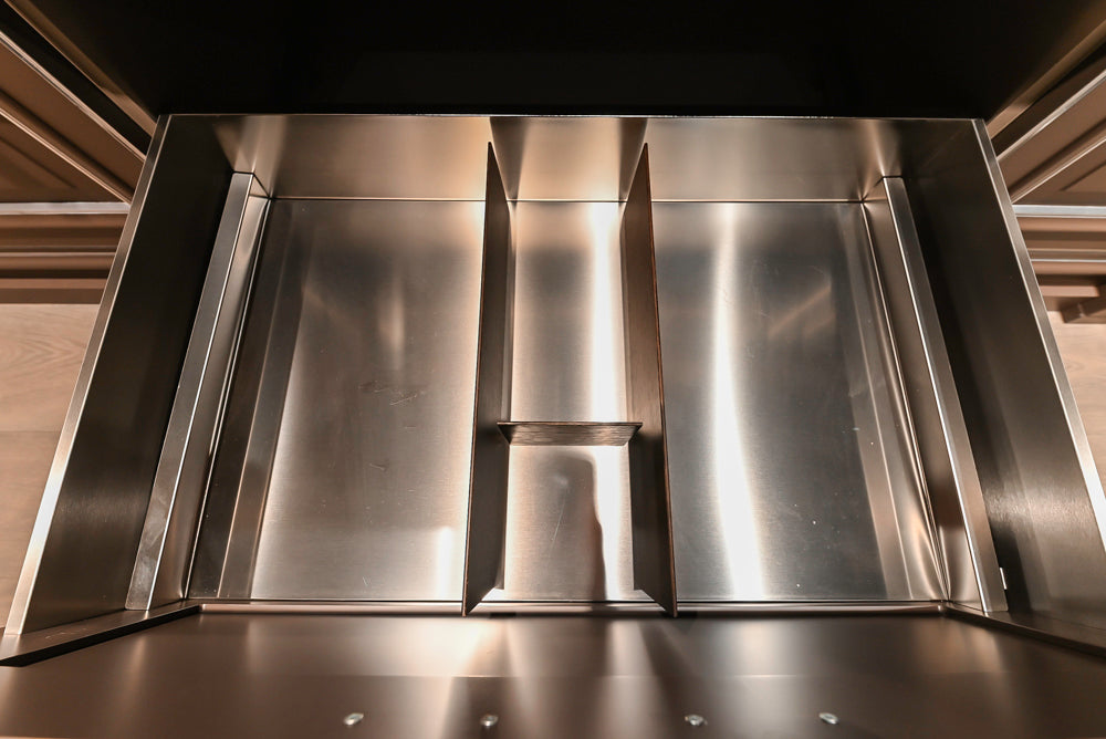 Cesar Traditional Classic Brown Cooking Station with Wolf Rangetop and Caesarstone Countertops