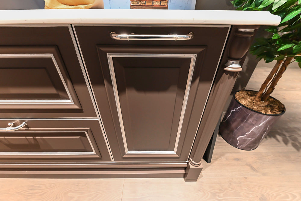 Cesar Traditional Classic Brown Cooking Station with Wolf Rangetop and Caesarstone Countertops